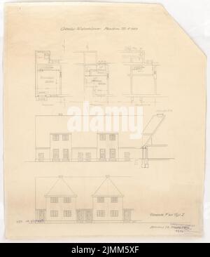 Poelzig Hans (1869-1936), village des travailleurs de l'Union du charbon dur Rybnicker, Radlin (28.03.1916): Maisons, type I (variante F), Grundrisse EG, OG, fondation, 2 vues, moyenne 1: 100. Crayon sur transparent, 52,2 x 45,2 cm (y compris les bords de numérisation) Banque D'Images