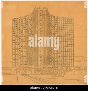 Poelzig Hans (1869-1936), tour en hauteur à la gare Friedrichstraße, Berlin (env 1921) : point de vue en perspective D, solution B. crayon sur transparent, 51,6 x 53,1 cm (y compris les bords de numérisation) Banque D'Images