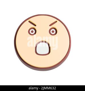 Illustration Angry Smiley face 3D. Personnage de dessin animé isolé sur fond blanc. Banque D'Images