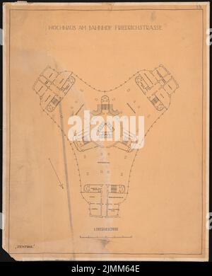 Poelzig Hans (1869-1936), tour en hauteur à la gare Friedrichstrasse, Berlin (env 1921): Grundriss 1st étage 1: 200. Encre sur transparent, 75,8 x 61,6 cm (y compris les bords de numérisation) Banque D'Images