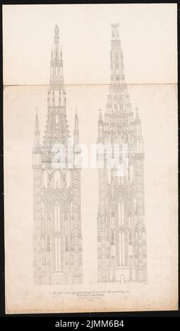 Architecte inconnu, Münster à Strasbourg (1851) : vue sur les deux parties de la tour supérieure. Lithographie sur papier, 127,9 x 72,5 cm (y compris les bords de numérisation) Banque D'Images