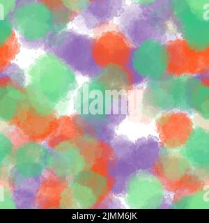 Gros pois rouges, verts et violets abstraits. Traits de pinceau aquarelle. Motif sans couture. Banque D'Images