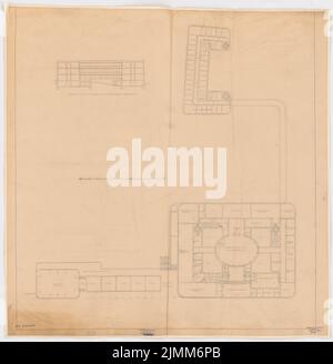 Poelzig Hans (1869-1936), Hôtel à Chemnitz (à l'Hôtel Chemnitz Hof) (1928): Grundrisse EG Hotel, section longitudinale du bâtiment de la ferme 1: 200. Crayon sur transparent, 101,7 x 99 cm (y compris les bords de numérisation) Banque D'Images