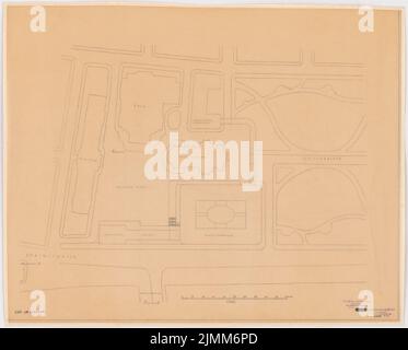 Poelzig Hans (1869-1936), Hôtel à Chemnitz (à l'Hôtel Chemnitz Hof) (1928): Plan du site 1: 500. Crayon sur transparent, 62,2 x 77,4 cm (y compris les bords de numérisation) Banque D'Images