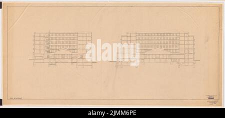 Poelzig Hans (1869-1936), Hôtel à Chemnitz (à l'Hôtel Chemnitz Hof) (1928): 2 coupes transversales 1: 200. Crayon sur transparent, 52,6 x 109,1 cm (y compris les bords de numérisation) Banque D'Images