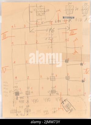 Poelzig Hans (1869-1936), Sigmund Goeritz AG, Chemnitz (1924-1926): Croquis. Crayon et crayon de couleur, 29,7 x 22,7 cm (y compris les bords de numérisation) Banque D'Images