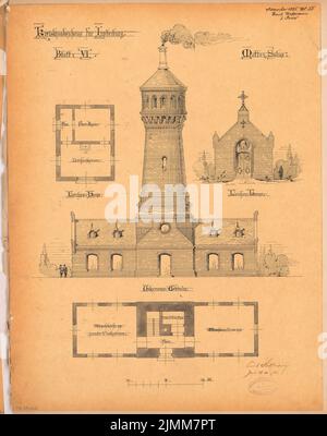 Hoffmann Emil (1845-1901), hôpital de district d'Innerburg. Compétition mensuelle novembre 1885 (11,1885): Leichenhalle et bâtiment de ferme: Chacun dans le plan d'étage rez-de-chaussée et vue avant verticale; barre d'échelle. Encre sur transparent, 55,5 x 43,8 cm (y compris les bords de numérisation) Banque D'Images