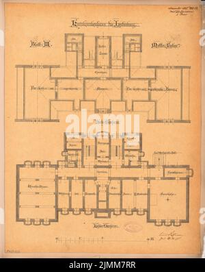 Hoffmann Emil (1845-1901), hôpital de district d'Innerburg. Compétition mensuelle novembre 1885 (11,1885): Plan d'étage sous-sol, grenier; barre d'échelle. Tuche aquarelle sur transparent, 56,5 x 45 cm (y compris les bords du balayage) Banque D'Images