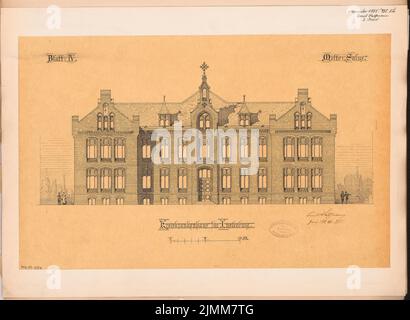 Hoffmann Emil (1845-1901), hôpital de district d'Innerburg. Compétition mensuelle novembre 1885 (11,1885) : vue avant du RISS ; barre d'échelle. Encre sur transparent, 42,6 x 58,2 cm (y compris les bords de numérisation) Banque D'Images