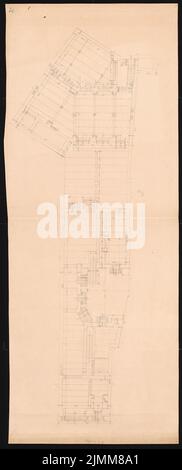 Messel Alfred (1853-1909), immeuble d'appartements et de commerces, Berlin (1893): Grundriss. Crayon sur papier, 151 x 61,2 cm (y compris les bords de numérisation) Banque D'Images