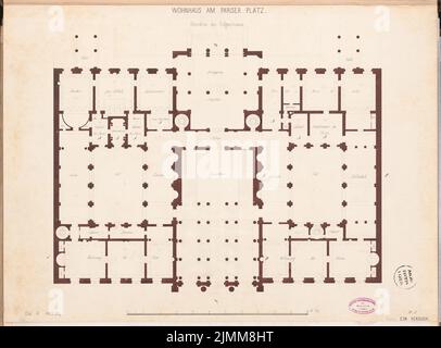 Böckmann Wilhelm (1832-1902), maison de palais à Berlin. Concours Schinkel 1858 (1857): Plan d'étage rez-de-chaussée; bar à échelle. Tuche aquarelle sur la boîte, 47,2 x 63,9 cm (y compris les bords de numérisation) Banque D'Images