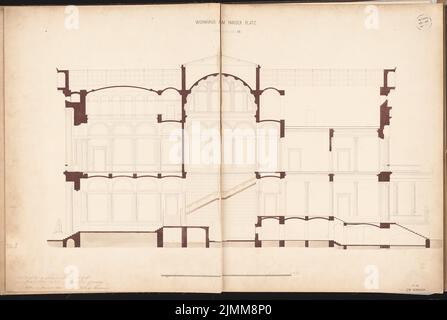 Böckmann Wilhelm (1832-1902), maison de palais à Berlin. Compétition Schinkel 1858 (11,1860) : section longitudinale ; barre d'échelle. Tuche aquarelle sur la boîte, 65,9 x 98,1 cm (y compris les bords de numérisation) Banque D'Images