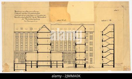 Messel Alfred (1853-1909), immeuble commercial de la Banque nationale, Berlin (1906-1907), coupe transversale, encre, crayon sur transparent, Tu UB Plan collection inv. N° 12230 Banque D'Images