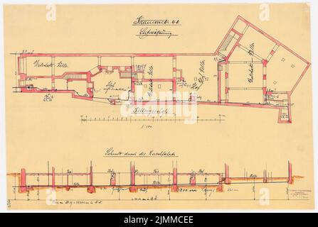 Messel Alfred (1853-1909), immeuble d'appartements et de commerces, Berlin (1893), plan de drainage, encre, aquarelle crayon sur transparent, tu UB Plan collection inv. N° 12860 Banque D'Images