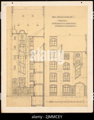 Messel Alfred (1853-1909), immeuble d'appartements et de commerces, Berlin (1893), vues sur la cour, encre sur papier, tu UB Plan collection inv. N° 12864 Banque D'Images