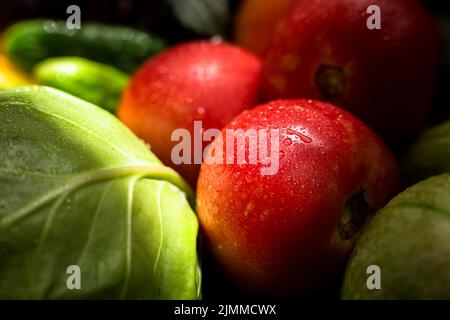 Gros plan assortiment de légumes frais d'automne fruits Banque D'Images