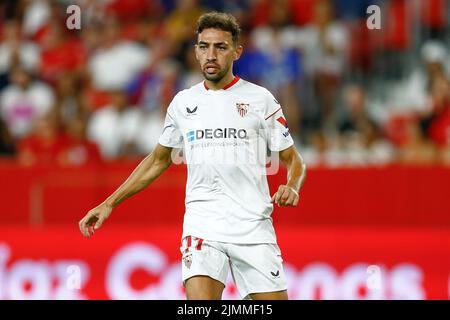 Munir El Haddadi de Sevilla FC lors du match de Trophée Antonio entre Sevilla FC et Cadix CF joué au stade Sanchez Pizjuan sur 6 août 2022 à Séville, Espagne. (Photo par Antonio Pozo / PRESSINPHOTO) Banque D'Images