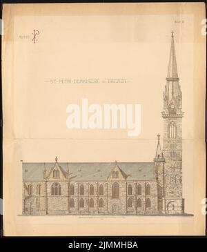 Orth August (1828-1901), Dom St. Petri à Brême. Restauration des tours (1887): Vue latérale. Encre sur papier, 138,2 x 120,4 cm (y compris les bords de numérisation) Banque D'Images