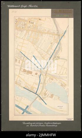 Brix & Genzmer, concours Groß-Berlin 1910. Liaison routière à la gare de Stralau-Rummelsburg (1908-1910): Selon le plan avec les liaisons routières actuelles à la gare de Stralau-Rummelsburg (1): 4000. Impression couleur sur papier, 101,2 x 62,8 cm (y compris les bords de numérisation) Banque D'Images