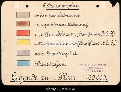 Concours Brix & Genzmer, Groß-Berlin 1910 (1908-1910) : légende du plan de zone de construction 1 : 60000. Tuche aquarelle sur la boîte, 17,4 x 24,3 cm (y compris les bords de numérisation) Banque D'Images