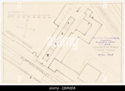 Rüster Emil (1883-1949), Université technique (Université technique), Berlin. Hébergement d'urgence (15 janvier 1945) : selon le plan 1 : 1000. Crayon sur transparent, 16,8 x 24,5 cm (y compris les bords de numérisation) Banque D'Images