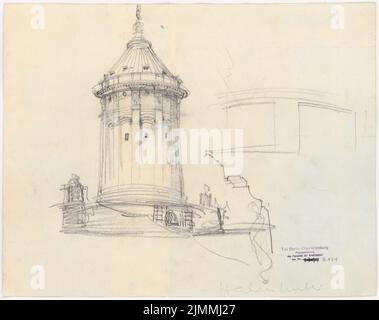 Halmhuber Gustav (1862-1936), château d'eau, Mannheim (1885) : vue en perspective. Charbon sur papier, 33,6 x 42,4 cm (y compris les bords de numérisation) Banque D'Images