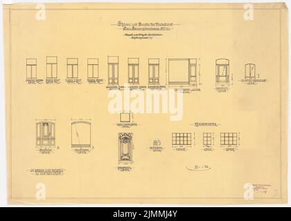 Messel & Altgelt, immeuble d'appartements de la vallée Tauentzienstraße 14, Berlin (1895) : portes et fenêtres dans la maison de façade 1:50. Encre sur transparent, 49,7 x 69,6 cm (y compris les bords de numérisation) Banque D'Images