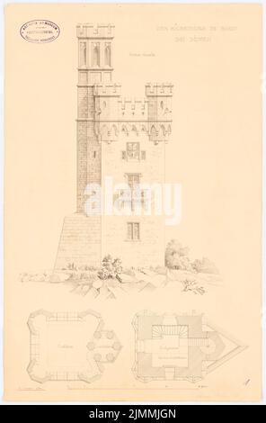 Cremer Albert Friedrich (1824-1891), Mäuseturm, Bingen (1857): Grundrisse, View. Crayon et encre sur papier, 46,4 x 30,5 cm (y compris les bords de numérisation) Banque D'Images