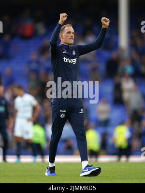 Thomas Tuchel, directeur de Chelsea, réagit à la suite du match de la Premier League à Goodison Park, à Liverpool. Date de la photo: Samedi 6 août 2022. Banque D'Images