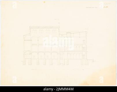 Stein Theodor August (1802-1876), Evangelical Deaconess Hospital Bethanien à Berlin-Kreuzberg (1845-1845): 2nd conception: Coupe transversale. Aquarelle crayon sur la boîte, 48,7 x 65,7 cm (y compris les bords de numérisation) Banque D'Images