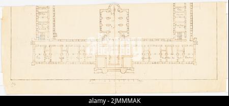 Stein Theodor August (1802-1876), Hôpital évangélique de la diaconesse à Bethanien à Berlin-Kreuzberg (1845-1845): Grundriss KG (sous-plan). Tuche aquarelle sur papier, 26,1 x 62,5 cm (y compris les bords de numérisation) Banque D'Images