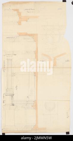 DIMM Ludwig (1849-1928), église, Demnitz/Mark. Conversion : ancienne chaire et couverture sonore : coupes et détails. Crayon aquarelle à transparente, 159,2 x 86,2 cm (bord de numérisation inclus). Banque D'Images