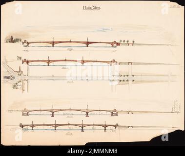 Orth August (1828-1901), Rheinsbrücke, Bonn (1894): Steinbrücke: Vues et coupures. Tuche aquarelle sur la boîte, 67,7 x 85,4 cm (y compris les bords de numérisation) Banque D'Images