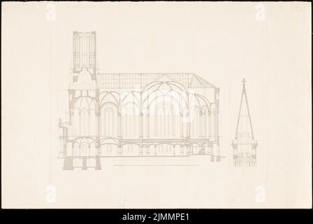 Orth August (1828-1901), Sionskirche, Berlin (1866): Section longitudinale (version 3rd). Encre sur carton, 42,9 x 64,1 cm (y compris les bords de numérisation) Banque D'Images