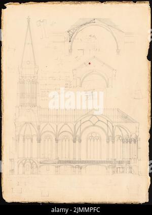 Orth August (1828-1901), Sionskirche, Berlin (1866): Section longitudinale (version 1st). Crayon sur carton, 69,6 x 51,5 cm (y compris les bords de numérisation) Banque D'Images