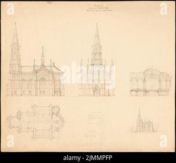 Orth August (1828-1901), Sionskirche, Berlin (1864): Plan d'étage, vues, coupures. Aquarelle crayon sur la boîte, 54,8 x 63,1 cm (y compris les bords de numérisation) Banque D'Images