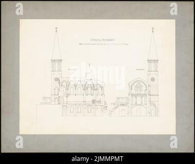 Orth August (1828-1901), Church, Bethléem (1892): Section longitudinale, section transversale. Encre, crayon sur papier, 66,5 x 84 cm (y compris les bords de numérisation) Banque D'Images