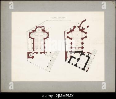 Orth August (1828-1901), Eglise, Bethléem (1892-1892): Plans d'étage des églises supérieure et inférieure. Encre, couleur de l'encre et crayon aquarelle sur papier, 66,5 x 83,4 cm (y compris les bords de numérisation) Banque D'Images