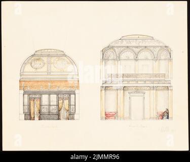Orth August (1828-1901), immeuble résidentiel Wilhelmstraße (Villa Strousberg), Berlin (12.02.1867): Bibliothèque et salle de musique: Coupures et vues sur les murs. Encre, aquarelle crayon sur la boîte, 31 x 38,7 cm (y compris les bords de numérisation) Banque D'Images