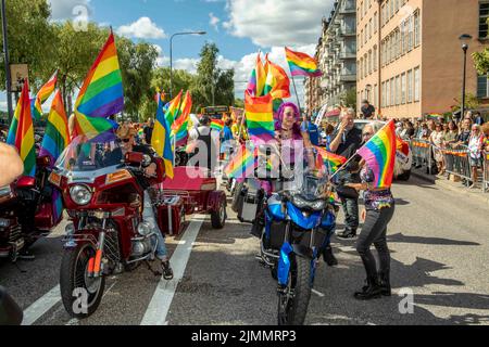 La parade de la fierté à Stockholm, Suède sur 5 août 2022. Photo de Peter Grannby/Stella Pictures/ABACAPRESS.COM Banque D'Images