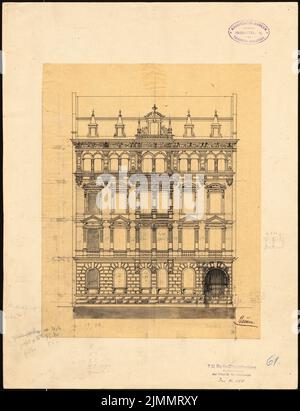 Baum Philipp (1849-1886), immeuble résidentiel de Panizza, Mayence (1884) : vue de façade 1 : 100. Encre sur transparent, sur carton, 43,1 x 33 cm (y compris les bords de numérisation) Banque D'Images