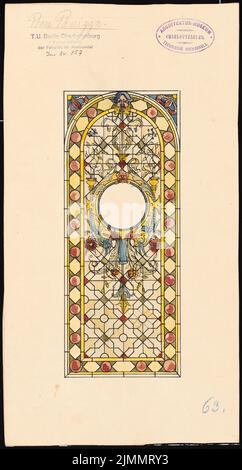 Baum Philipp (1849-1886), immeuble résidentiel de Panizza, Mayence (1884): Modèle pour fenêtres en verre. Encre, aquarelle crayon sur la boîte, 34,6 x 18,6 cm (y compris les bords de numérisation) Banque D'Images