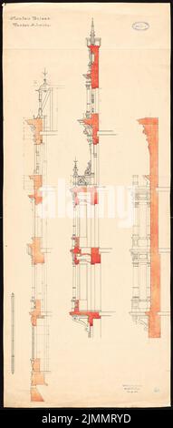 Baum Philipp (1849-1886), immeuble résidentiel Panizza, Mayence (1884) : 3 découpes de façade. Tuche aquarelle sur la boîte, 110,5 x 46,9 cm (y compris les bords de numérisation) Banque D'Images