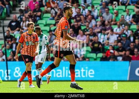 GRONINGEN, PAYS-BAS - AOÛT 7 : Benaissa Benamar du FC Volendam célèbre le deuxième but lors du match néerlandais entre le FC Groningen et le FC Volendam au Stadion Euroborg on 7 août 2022 à Groningen, pays-Bas (photo de Pieter van der Woude/Orange Pictures) Banque D'Images