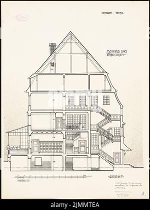 Behringer Wilhelm, immeuble résidentiel pour architecte, Berlin (1909): Section transversale 1:50. Encre sur carton, 66,3 x 50 cm (y compris les bords de numérisation) Banque D'Images