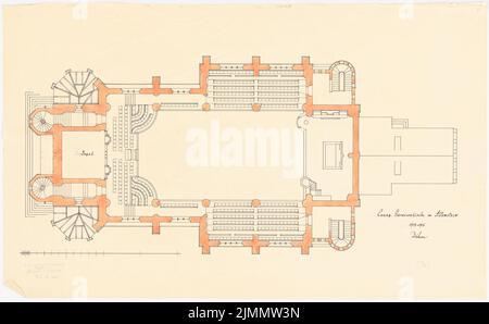 Dihm Ludwig (1849-1928), Eglise évangélique de la garnison et salle du Mémorial de la guerre, Allenstein (1913-1913): Plan d'étage avec place assise à la galerie. Tuche aquarelle sur transparent, 40,7 x 65,8 cm (y compris les bords du balayage) Banque D'Images