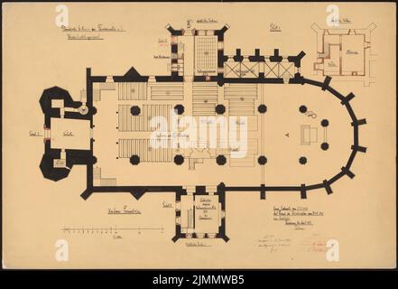 DIMM Ludwig (1849-1928), cathédrale de Saint-Marien, Fürstenwalde/Spree. Restauration. (04/20/1907): 2nd projet de redressement, plan de plancher inférieur 1: 100. Encre, crayon aquarelle sur transparent, 58,5 x 86 cm (y compris les bords de numérisation) Banque D'Images