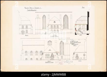 DIMM Ludwig (1849-1928), cathédrale de Saint-Marien, Fürstenwalde/Spree. Restauration. (04/20/1907): 1. Projet de restauration, 4 vues, 1 coupe de la tige nord 1: 100, avec correction de l'autorité de construction. Encre sur papier, 58,5 x 86 cm (y compris les bords de numérisation) Banque D'Images