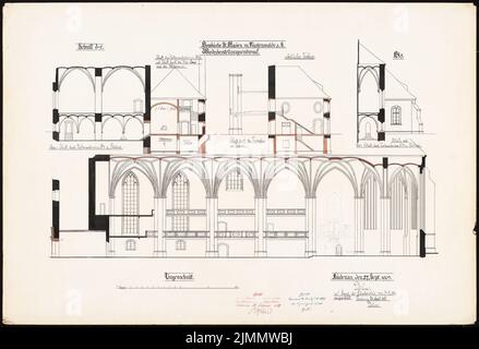 DIMM Ludwig (1849-1928), cathédrale de Saint-Marien, Fürstenwalde/Spree. Restauration. (04/20/1907): 1. Projet de restauration, 4 coupes. Encre, aquarelle crayon sur la boîte, 59,2 x 86,7 cm (y compris les bords de numérisation) Banque D'Images