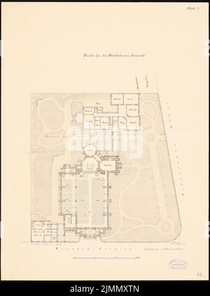 Kühn Bernhard (1838-1917), Bartholomäuskirche à Berlin (08/30/1890): Pres design, plan du site 1: 200. Tuche aquarelle sur la boîte, 68,4 x 50,8 cm (y compris les bords de numérisation) Banque D'Images